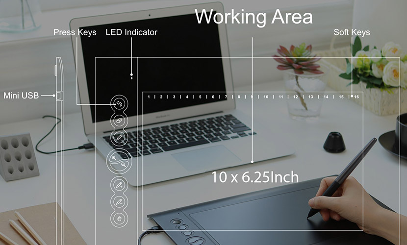 Huion H610PRO V2 has 10x6.25 inch working area