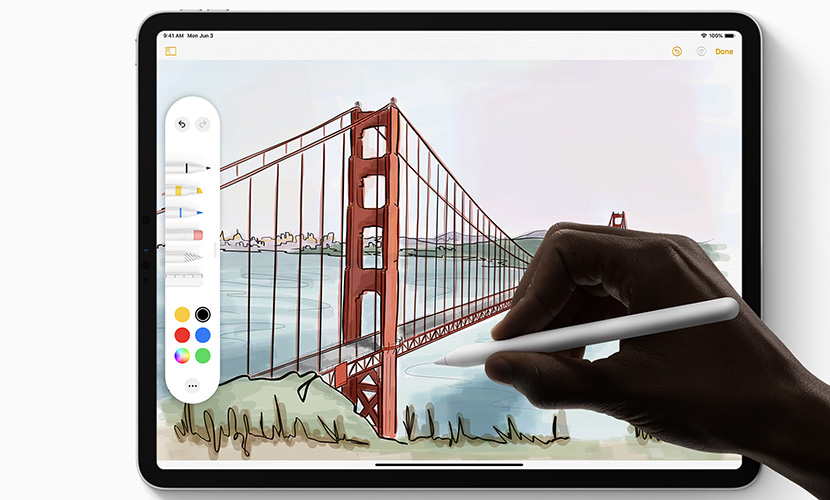 A redesigned tool palette in iPadOS