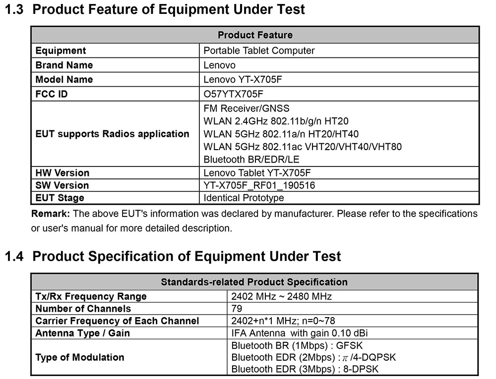 Lenovo YT-X705F FCC RF Test Report