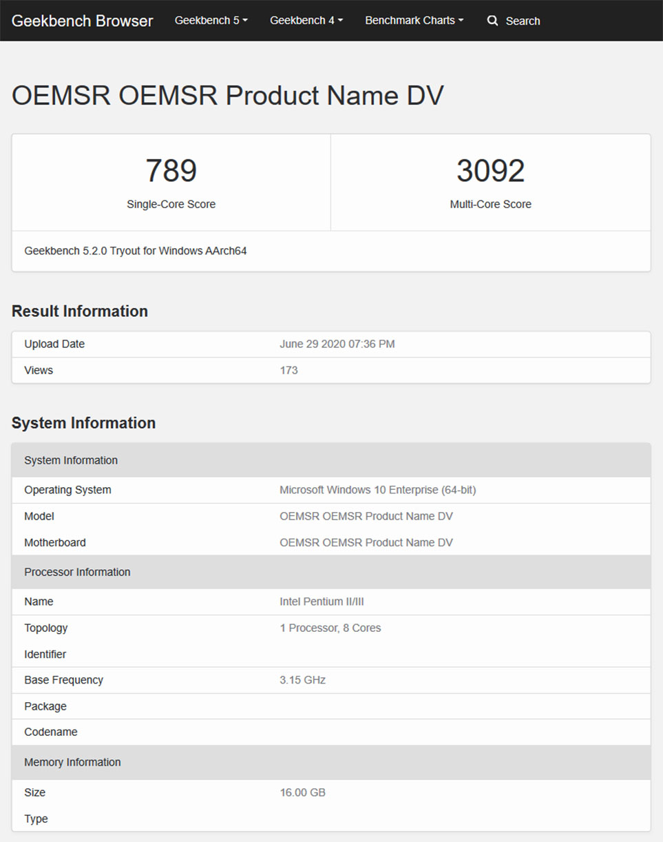 OEMSR OEMSR Product Name DV Geekbench