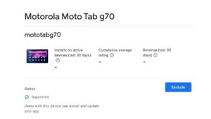 motorola mototab g70 appears on google play console