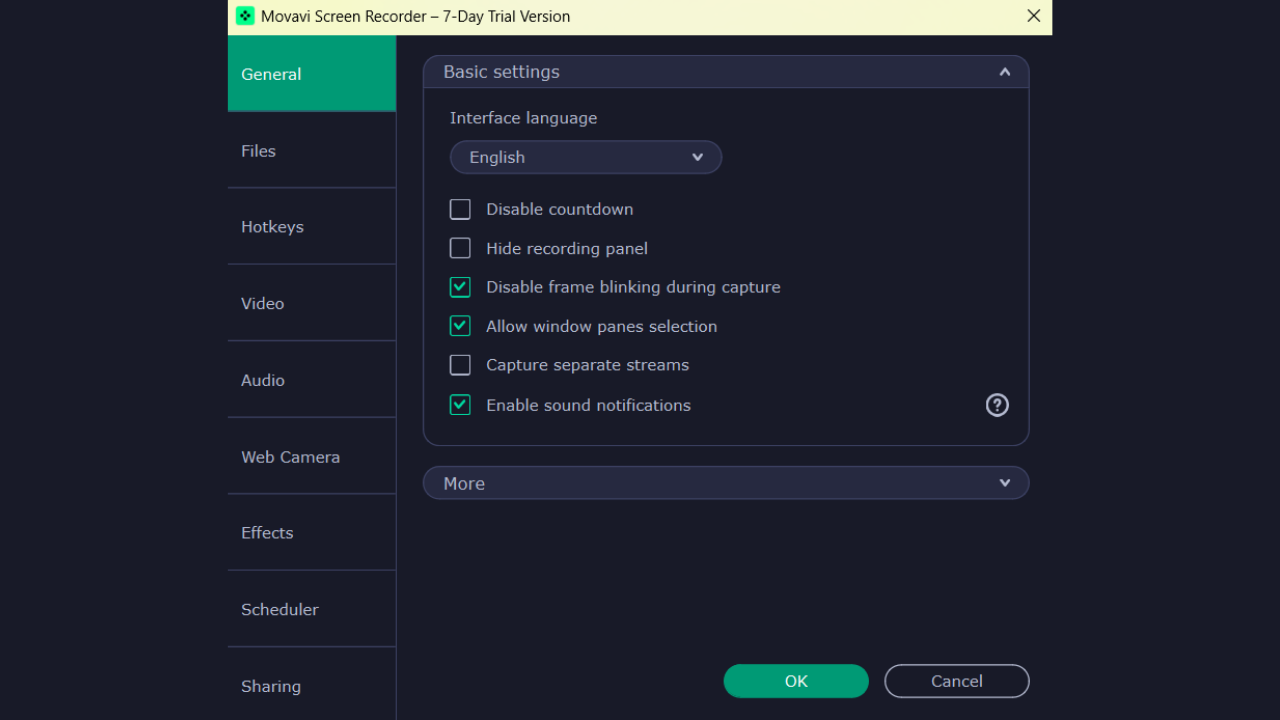 Movavi Screen Recorder settings