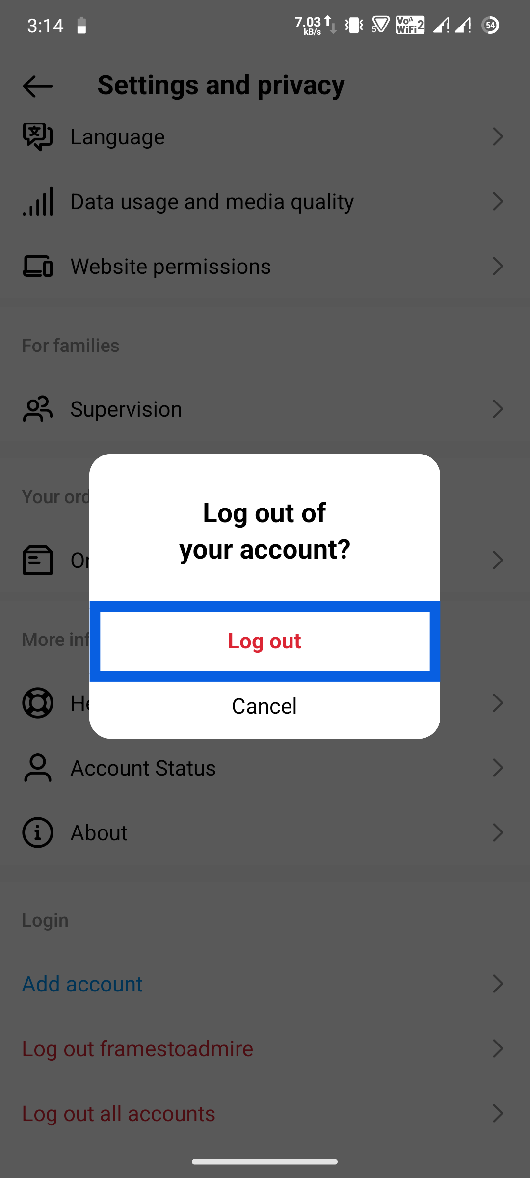 choose log out to confirm