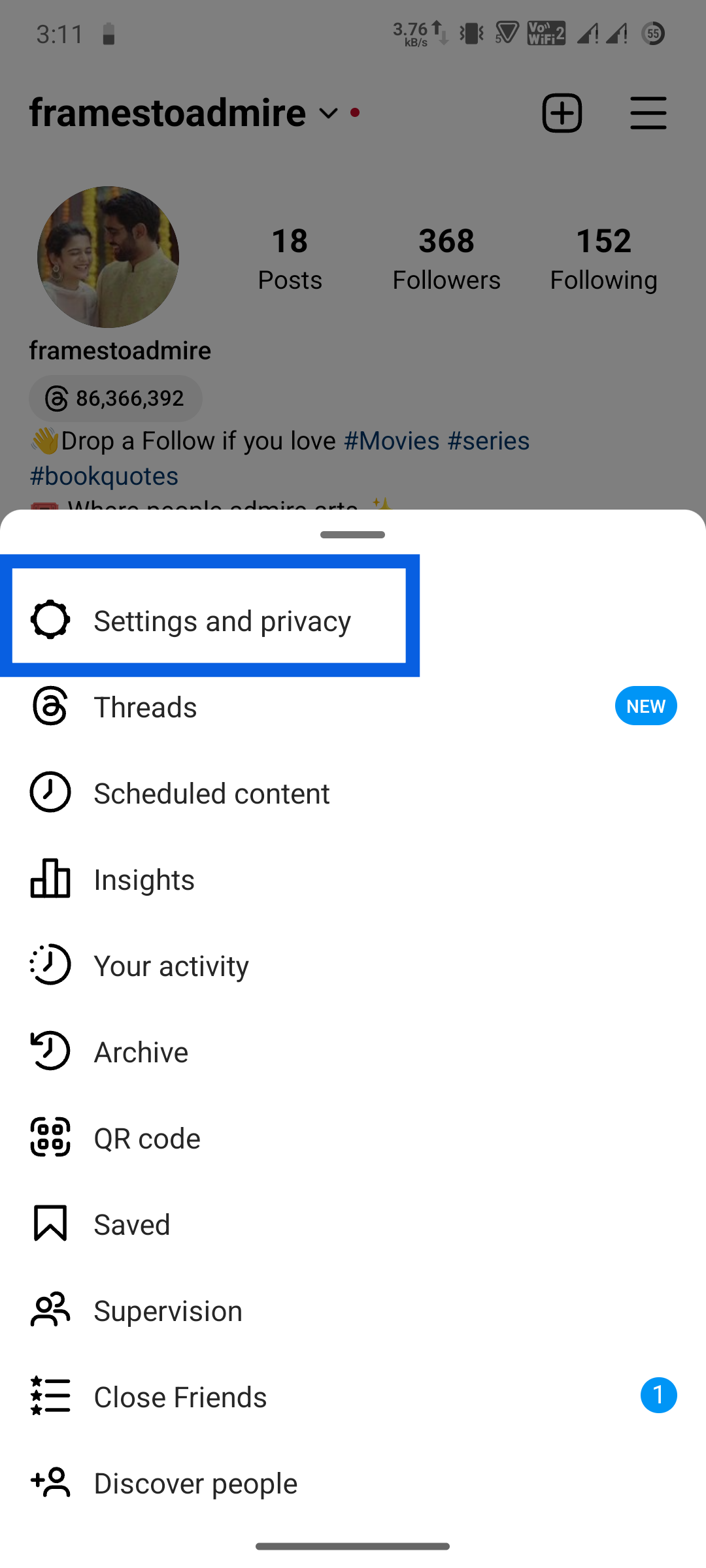 choose settings and privacy