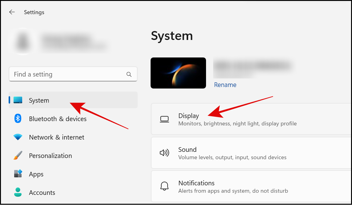 choose system and settings